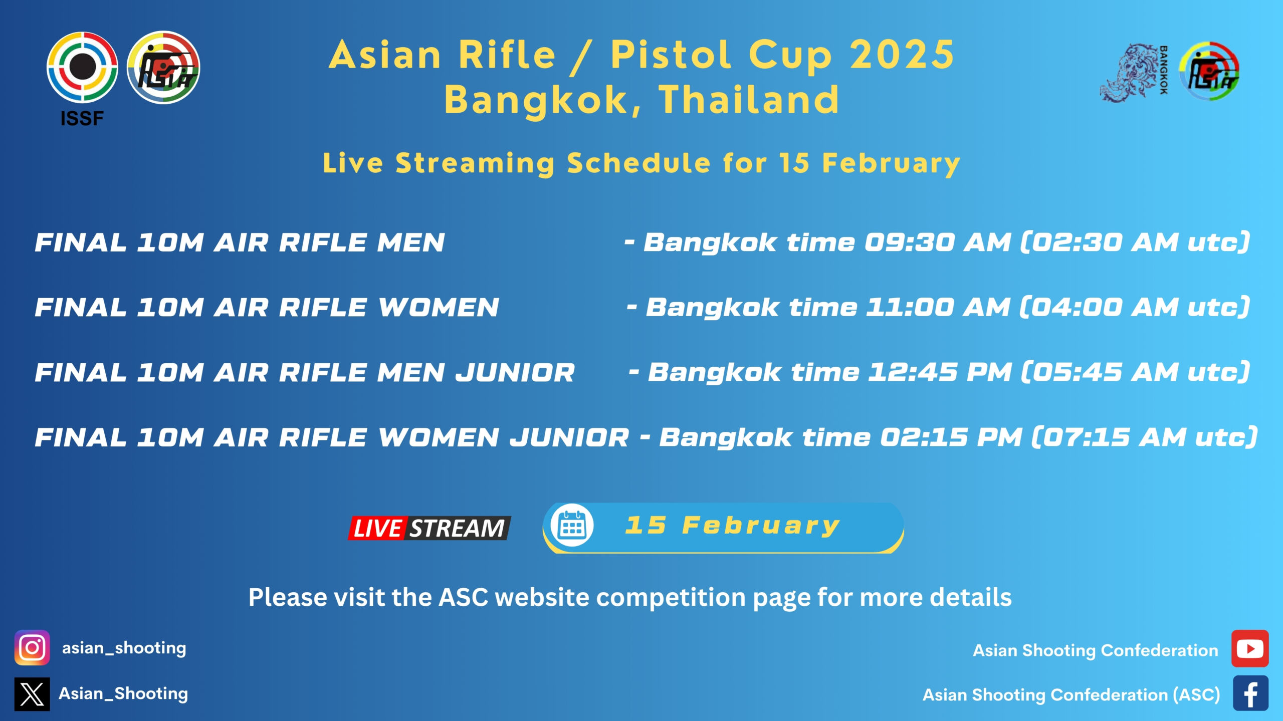 Asian Rifle Pistol Cup 2025 Bangkok Live Streaming Schedule For 15