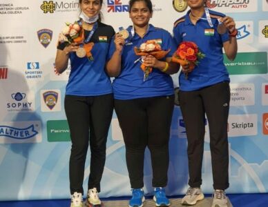 India Won Bronze Medal In 10m Air Pistol Team Women At ISSF World Cup Rifle/Pistol/Shotgun In Osijek, Croatia.