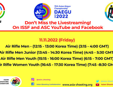 15th Asian Airgun Championship - 11 November 2022 (Friday) Livestreams